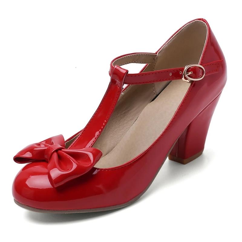 Elegant Women's Heels Mary Janes Lolita Shoes 2025 Sweet Bow Pumps Black White Pink Heeled Party Wedding Shoes Female Large Size