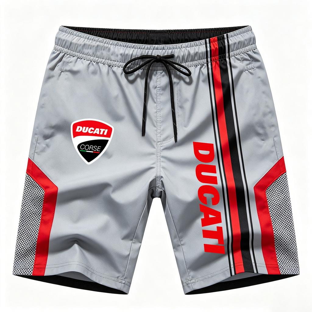 Ducati Pánské rychleschnoucí plavky Racing 3D Print, Plážové boardshorty se stahovací šňůrkou v pase pro letní sporty a volný čas