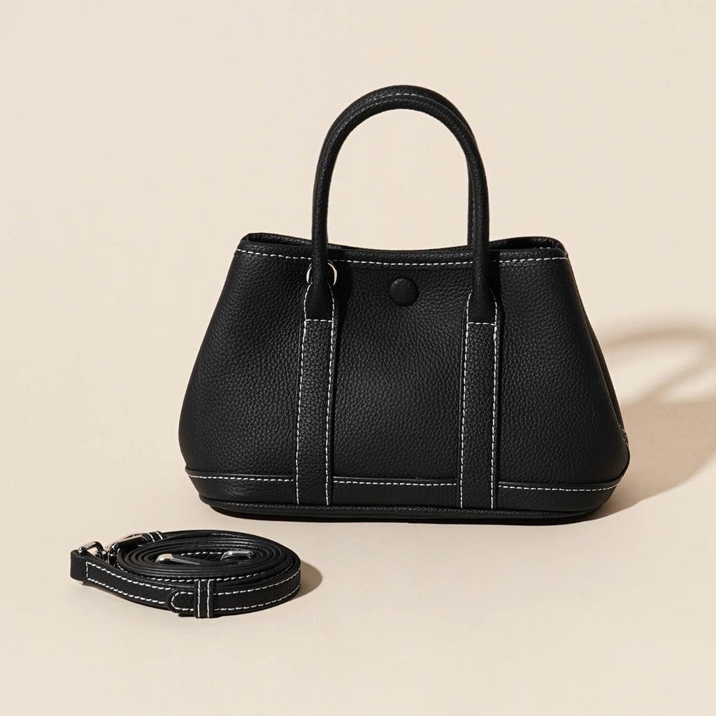 First Layer Cowhide Garden Bag, Genuine Leather Women's Bag, Fashionable Versatile Lychee Pattern Shoulder Portable Messenger Bag