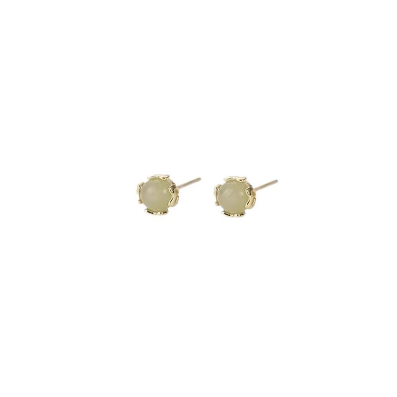 Ancient Hetian Jade Tassel Stud Earrings: Retro Chinese Style, Exquisitely Designed for Women