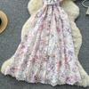 Elegant Lace Printing Formal Dresses Women Lapel Single-breasted Hollow Out Belt Slim Temperament Summer Dress