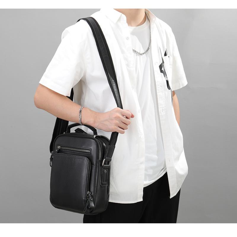 Genuine Leather Large Capacity Shoulder Crossbody Bag Vintage Crazy Horse Leather Shoulder Bag Multifunctional Cowhide Crossbody Bag