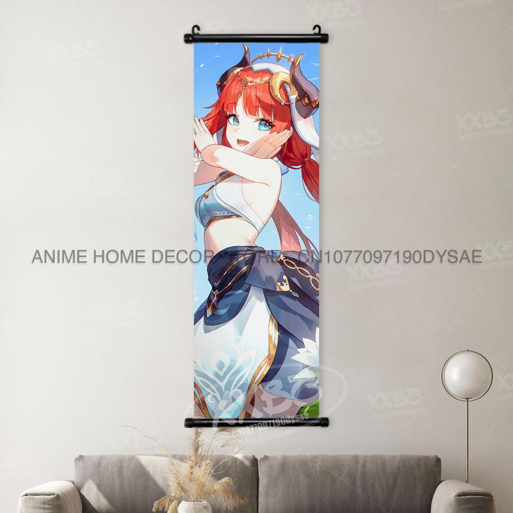 Game Genshin Impact Poster Sexy Anime Mona Home Decor Scroll Picture Sucrose Wall Art Decorative Hanging Painting Interior Mural
