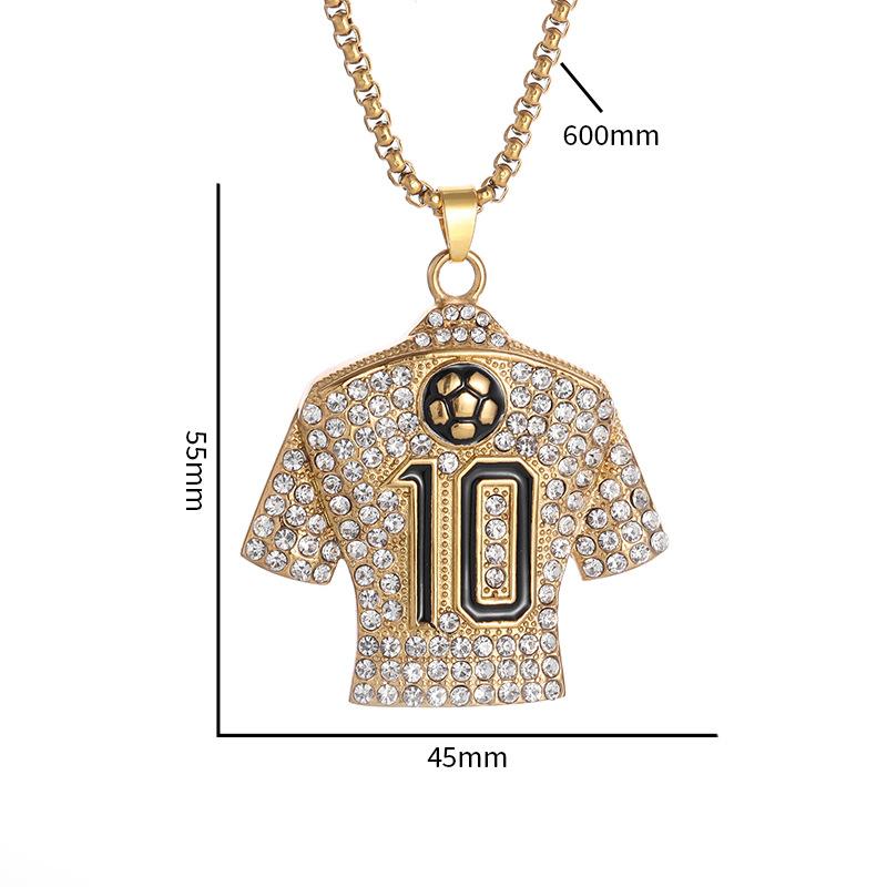 Jewelry Stainless Steel Full Diamond Necklace Football Drip Glue No 10 Jersey Pendant