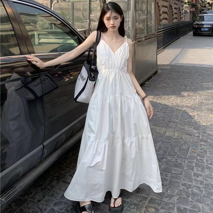 French white fairy dress suspender skirt seaside vacation dress female slim summer skirt niche temperament long dress