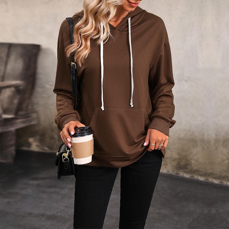 Felpa da donna autunno camicetta moda tinta unita comoda felpa casual a maniche lunghe