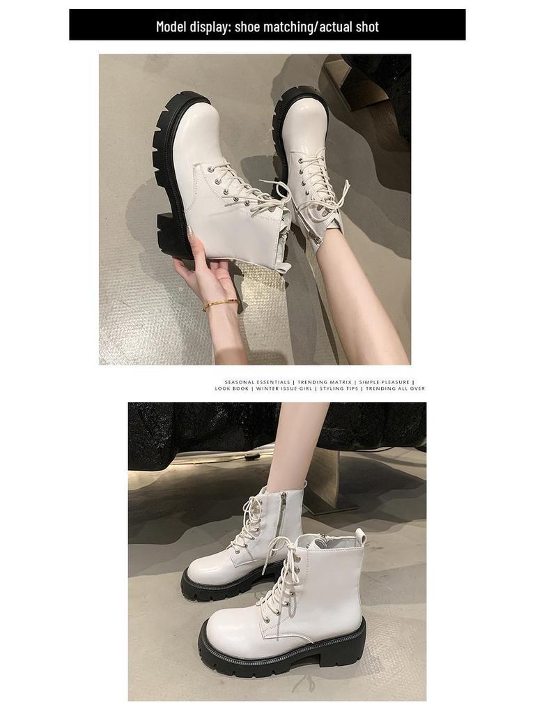 Bottines motardes courtes à lacets pour femmes Automne/Hiver 2025 avec semelle compensée