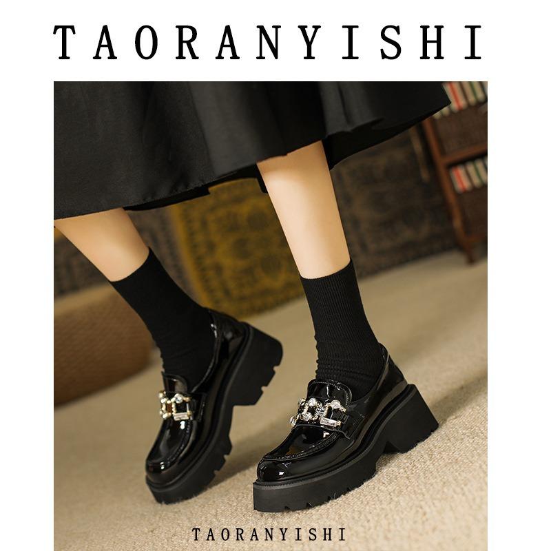Leather platform small leather shoes new single shoes women's shoes rhinestone college women's uniform leather shoes