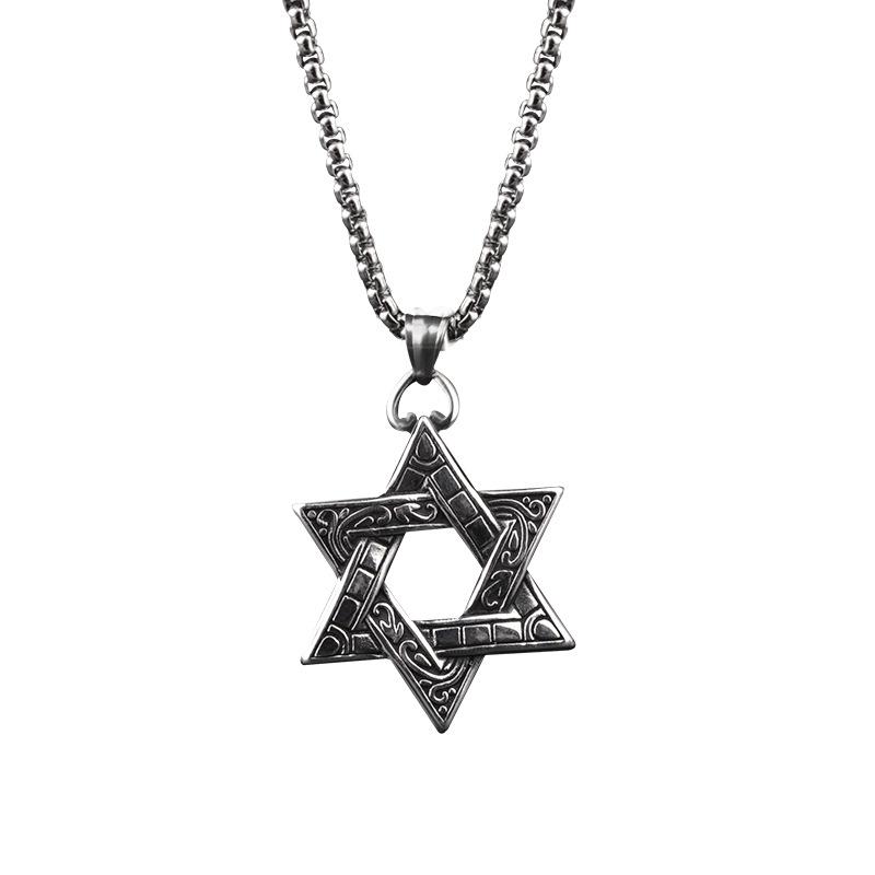 Trendy Six-Pointed Star Pendant Titanium Steel Necklace for Men & Women - Hip Hop Style Sweater Chain Jewelry.