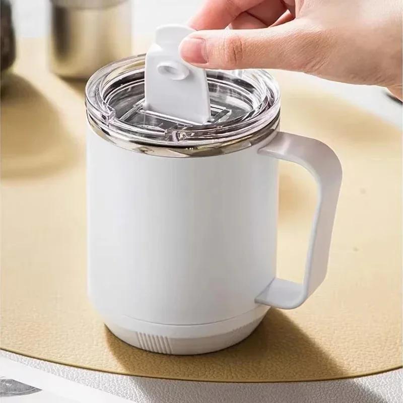 1PC Coffee Cup with Handle Lid Straw Insulated Cup Vacuum Stainless Steel Double Layer Large Capacity Portable Traveling