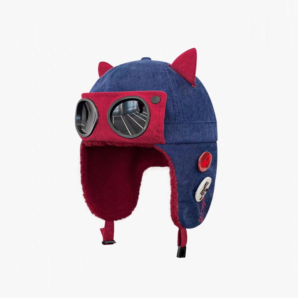 Pilot glasses cat ear ear protection hat men and women winter velvet warm leopard print corduroy cycling cotton hat