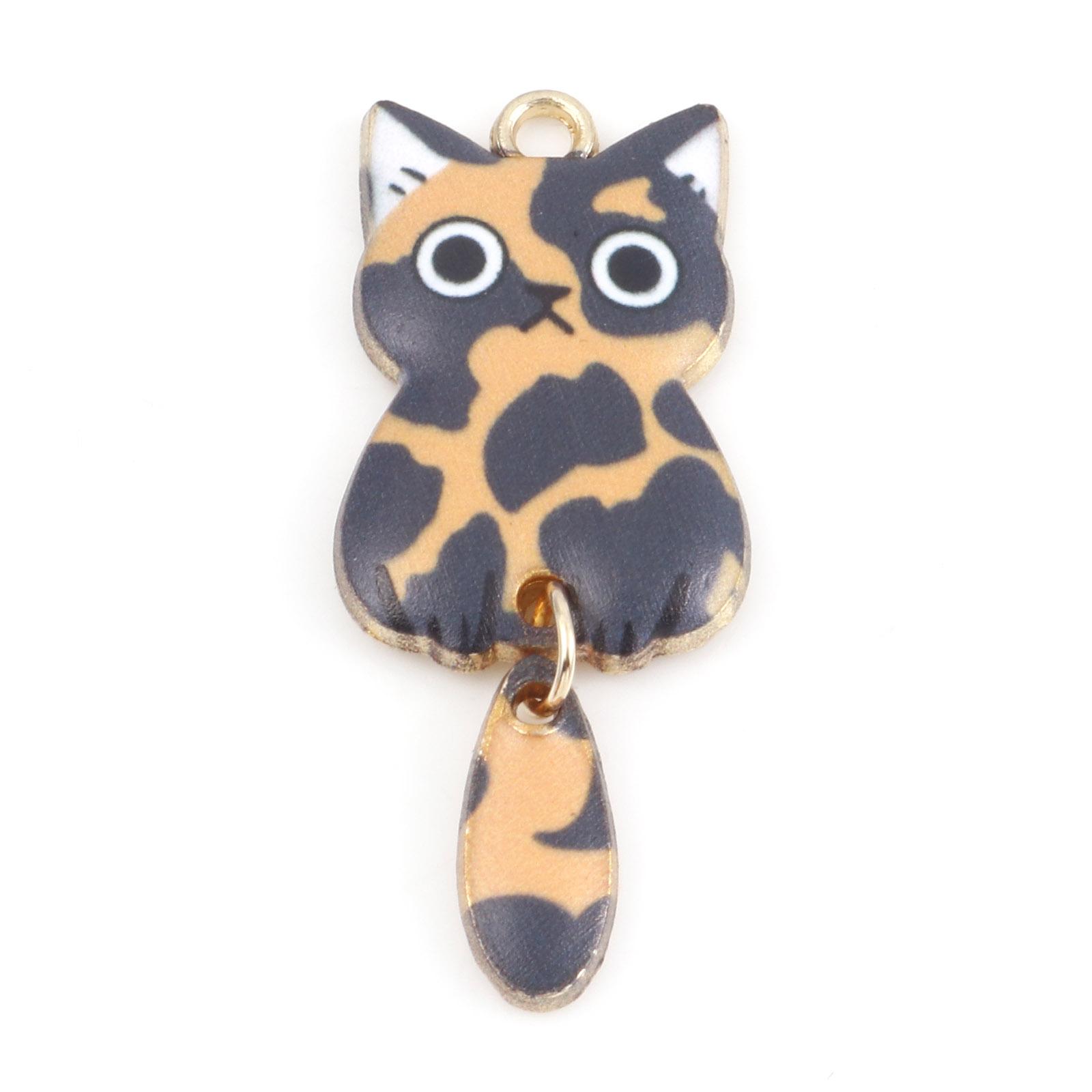 

10PCs Cute Cat Charms Enamel Animal Cartoon Pendants Multicolor Gold Color Metal DIY Earrings Necklace Jewelry 3.9cm x 1.6cm