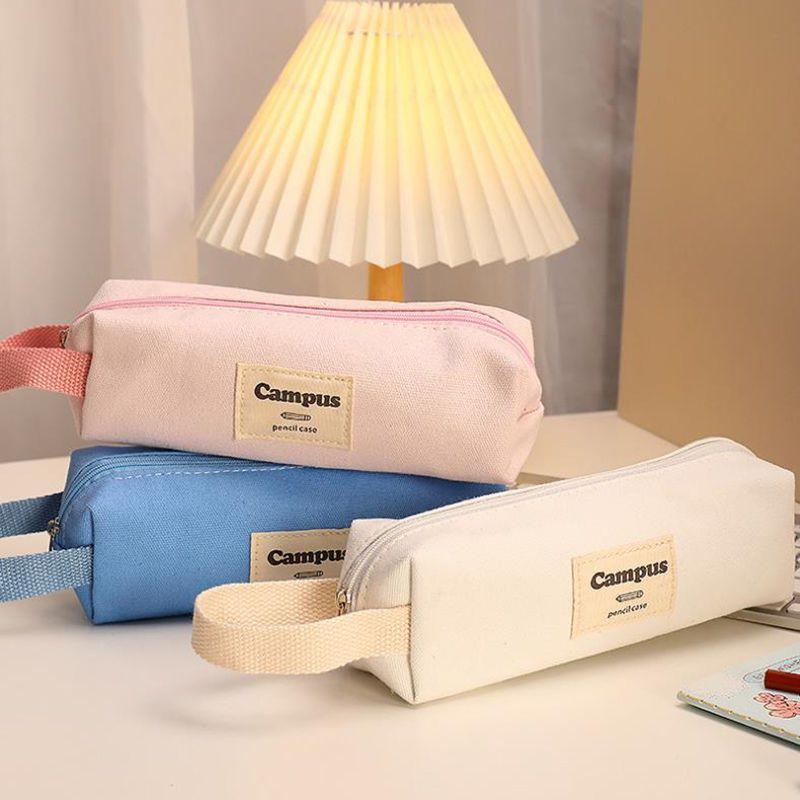 Korean-style Minimalist Hand-held Canvas Candy-colored Pencil Case High-appearance-level Study Stationery Storage Bag