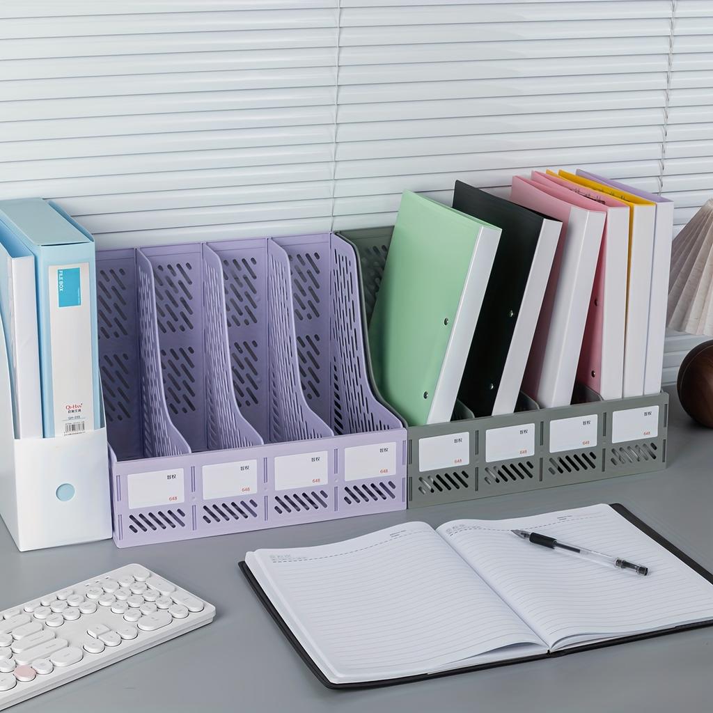 4-Tier Plastic Desktop File Organizer - Stackable,Breathable Storage Box with Multiple Compartments for Office Desk Organization
