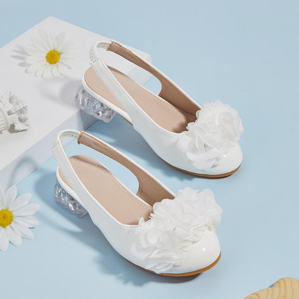 2025 Winter Lace Flower Crystal Heel Princess Shoes for Girls