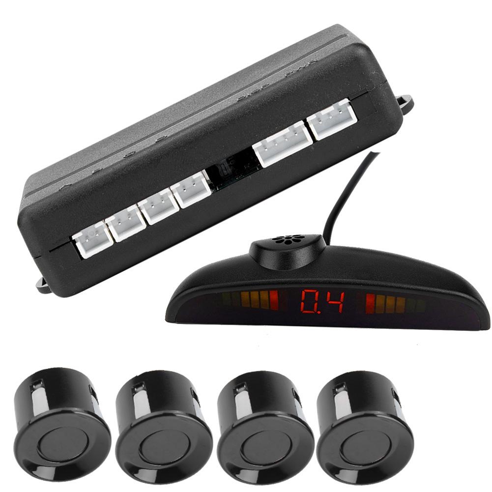 Car English Voice Broa ast Reverse Backup Parking Detector System with 4 Radar Sensor Black