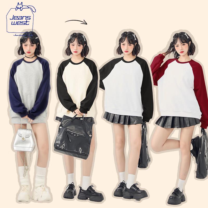 JEANSWEST CLUB Women's Loose Fit Raglan Round Neck Hoodie