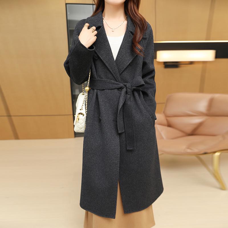 Women's Double-Breasted Wool Overcoat - Extended Trench Coat for Autumn/Winter