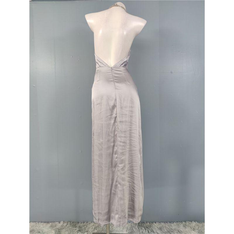 Export Single Fashion Elegant Halter Smooth Fabric Split Waist Fitted Slim Looking Classy Banquet Party Dress Women