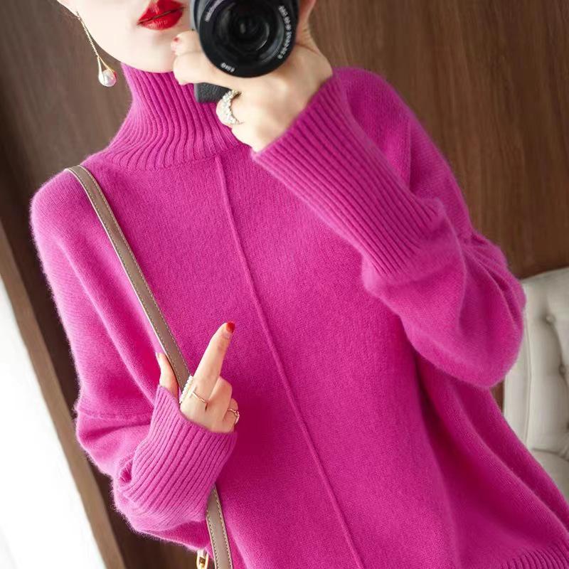 Women's Wool Turtleneck Sweater: Thick, Loose Knit Pullover for Autumn & Winter, Korean Style Base Layer