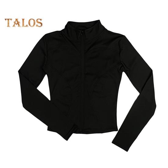 

Женская спортивная куртка с полной молнией, высокая эластичность, куртка для йоги с воротником-стойкой, утягивающий фитнес-топ для бега, йоги, тренировок M чёрный