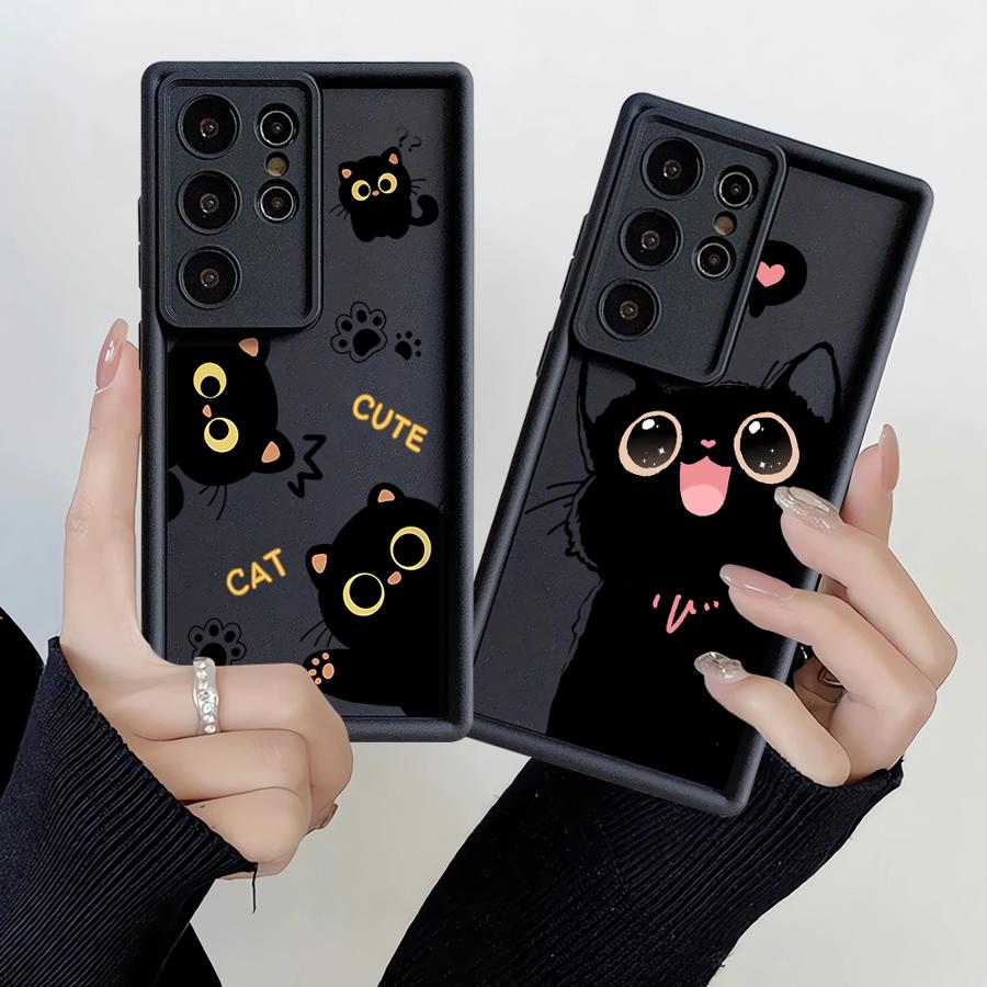 Case for Samsung Galaxy S26 Ultra S25 S21 S24 Plus S24Ultra S20FE S23 FE S25 Edge S22 Phone Cover Lovely Cartoon Black Cat