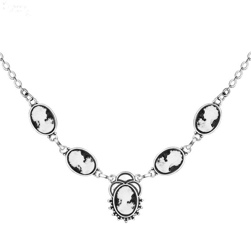 

6 Colors Vintage Lady Queen Cameo Necklace For Women Antique Silver Plated Flower Pendant Stainless Steel Chain Necklace