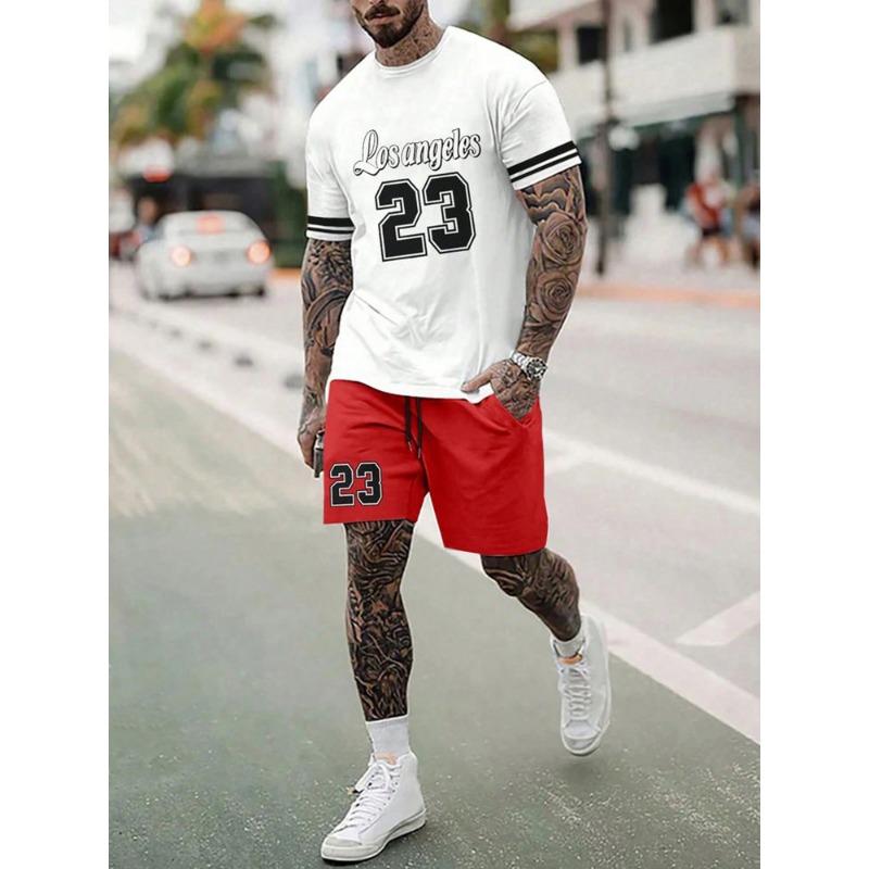 23 Prints Mens 2Pcs Casual Outfit Trendy Short Sleeve T-Shirt Quick-Dry Shorts Set For Stylish Summer Workouts Athleisure Wear