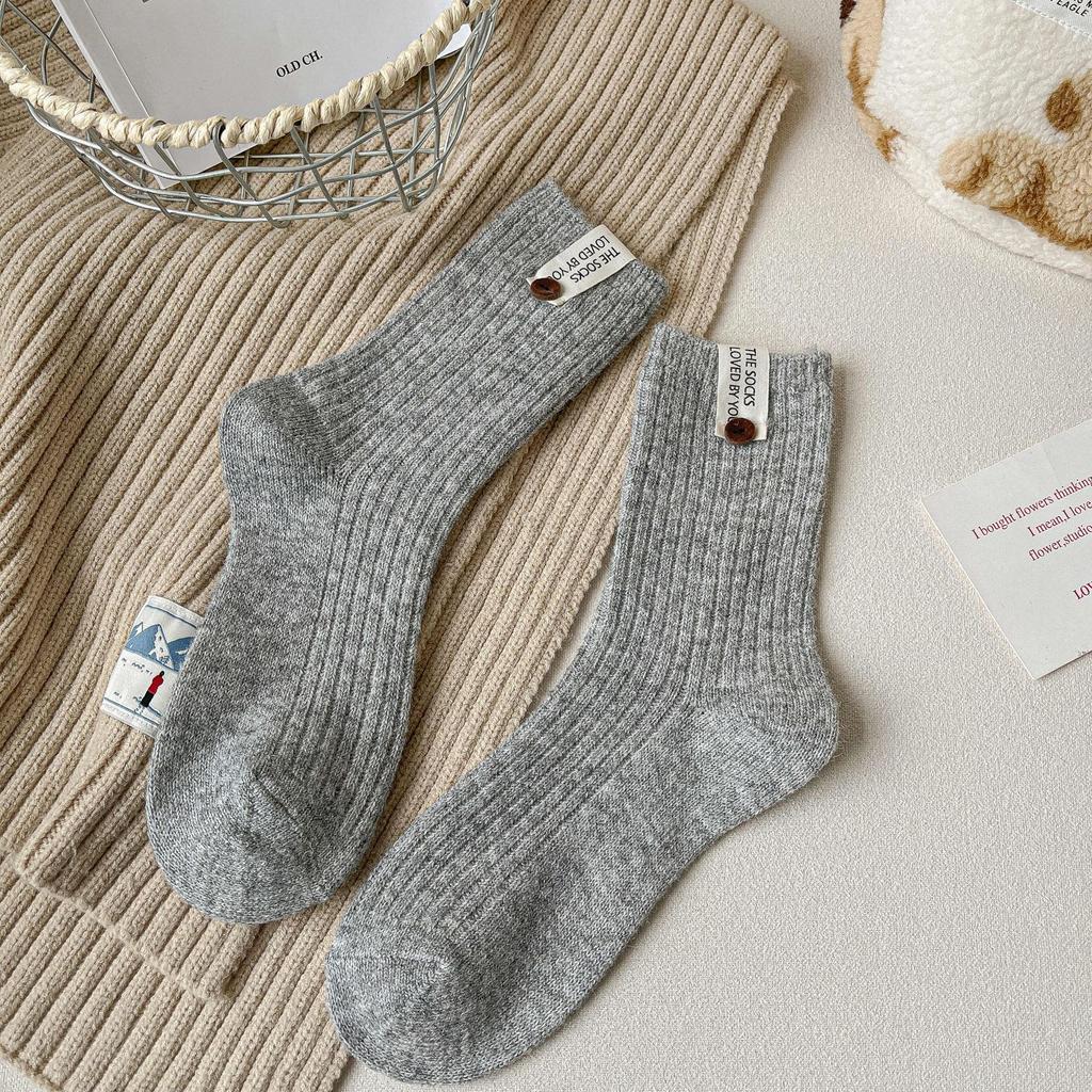 Stoffetikett Knopf Wollsocken Kinder Verdickte Warme Kniestrümpfe