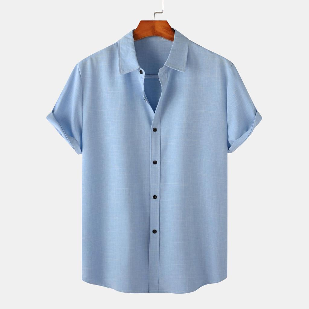Men's Clothing, Summer New Men's Solid Color Short-sleeved Casual Shirt Slim-fit Shirt TC