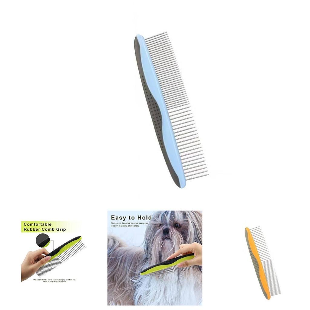 Stainless Steel Dog Grooming Comb With Wide And Fine Tooth For Pet Hair Detangling And Grooming