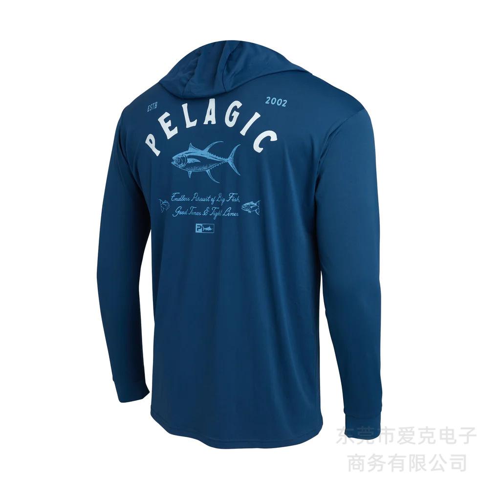 Pelagic Hooded Fishing Suit Men's Summer Sunscreen Quick-Drying Fishing Shirt Outdoor Sportswear Breathable Top