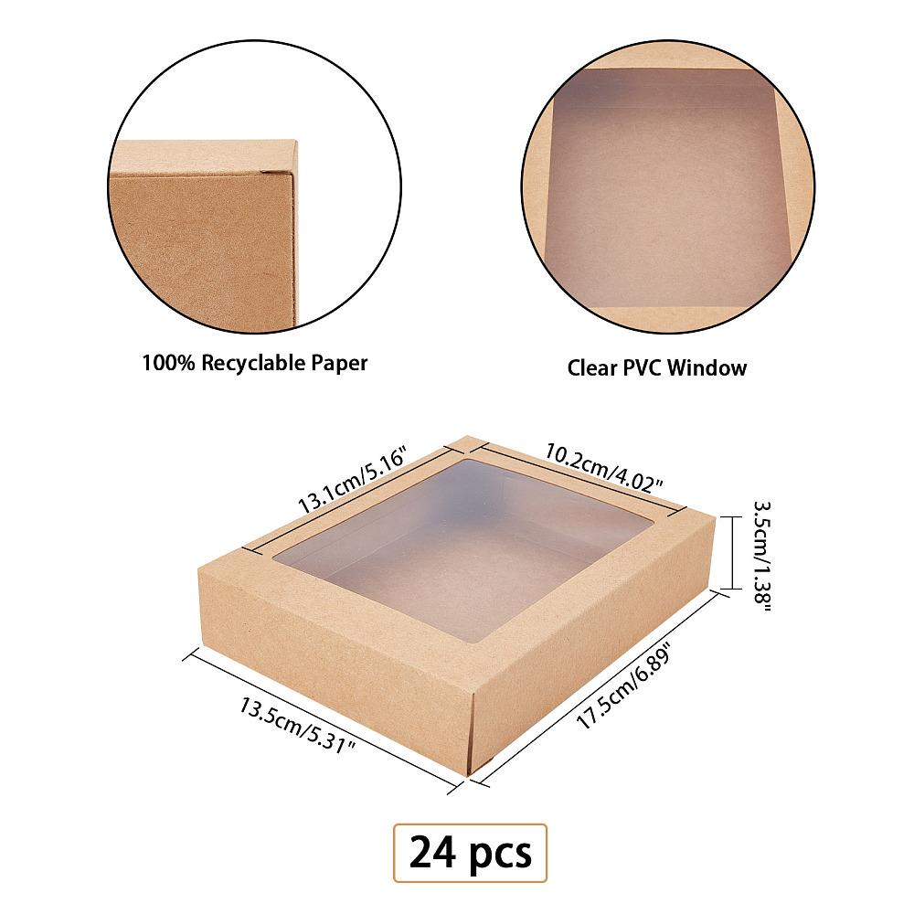 24pcs Cardboard Box with PVC Clear Window Rectangle Camel 17.5x13.5x3.5cm
