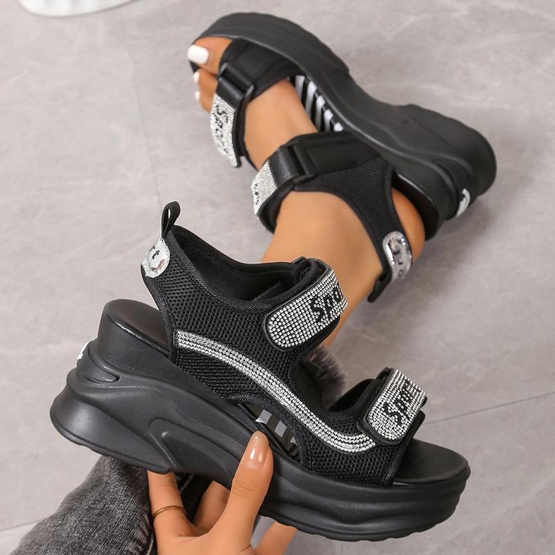 Grote Maat Dames Sandalen Zomer Ronde Neus Muffin Dikke Zool Strass