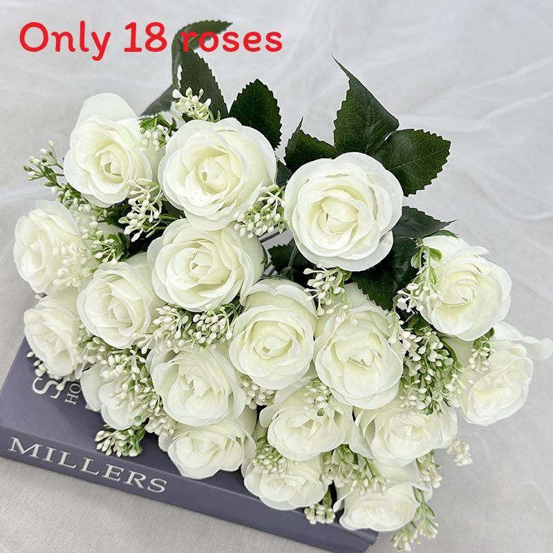 18 Heads Artificial Rose Flower Cluster For Hotel Lobby And Wedding Celebration
