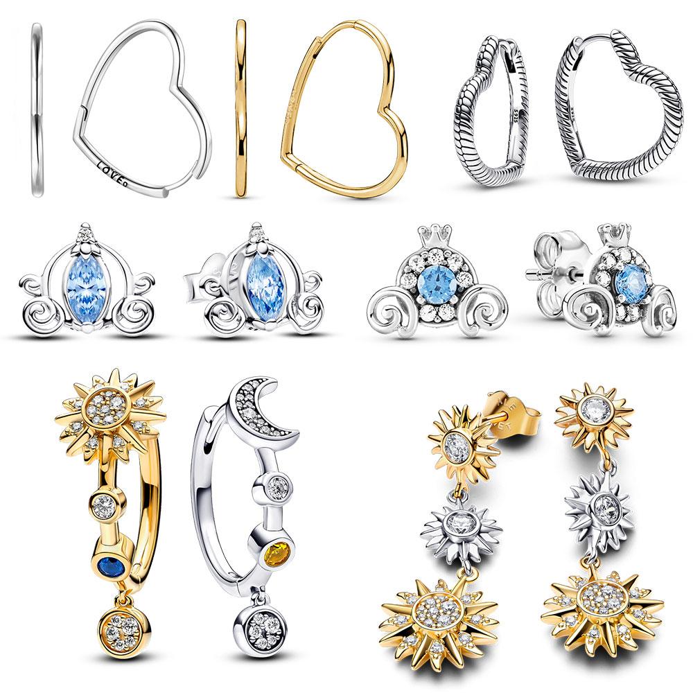 

Серьги в форме сердца, сверкающее солнце и луна, двухцветные серьги для женщин, тележки с тыквами, серьги-гвоздики, праздничная одежда, подходящие аксессуары, гифки