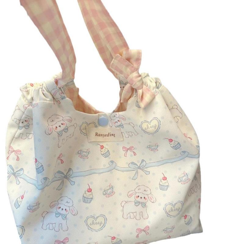 Cute girl sweet bag new floral sheep tote versatile canvas bag commuter bento handbag