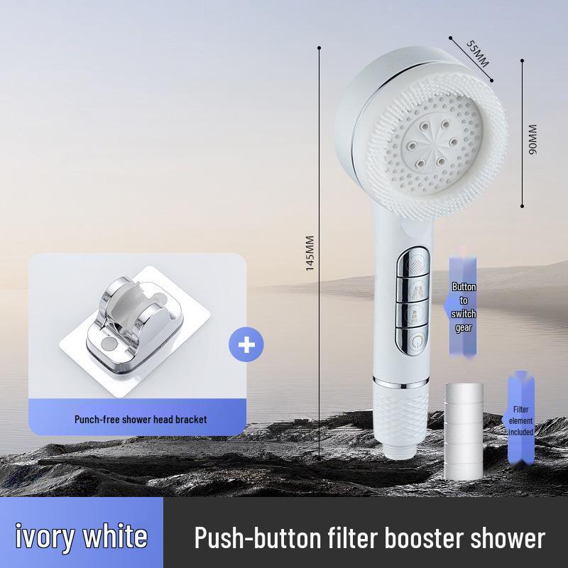 Four-Function Pressurized Lotus Shower Head with Bathing Brush