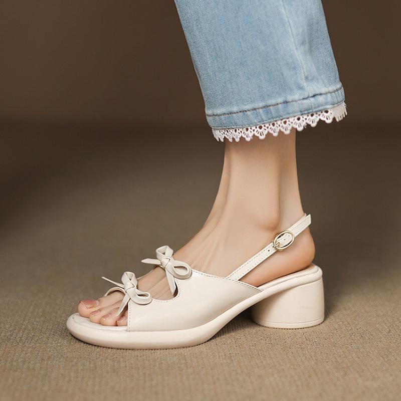 New Square Heel One-word Sandals Women's Casual Solid Color High-heeled Sandals Women's Thick-soled Large and Small Size Women's Shoes Summer Rou