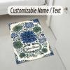 Blue Floral Elegance Theme Soft Crystal Velvet Rug Custom Name & Text Print Non Slip Floor Rug for Bedroom Living Room