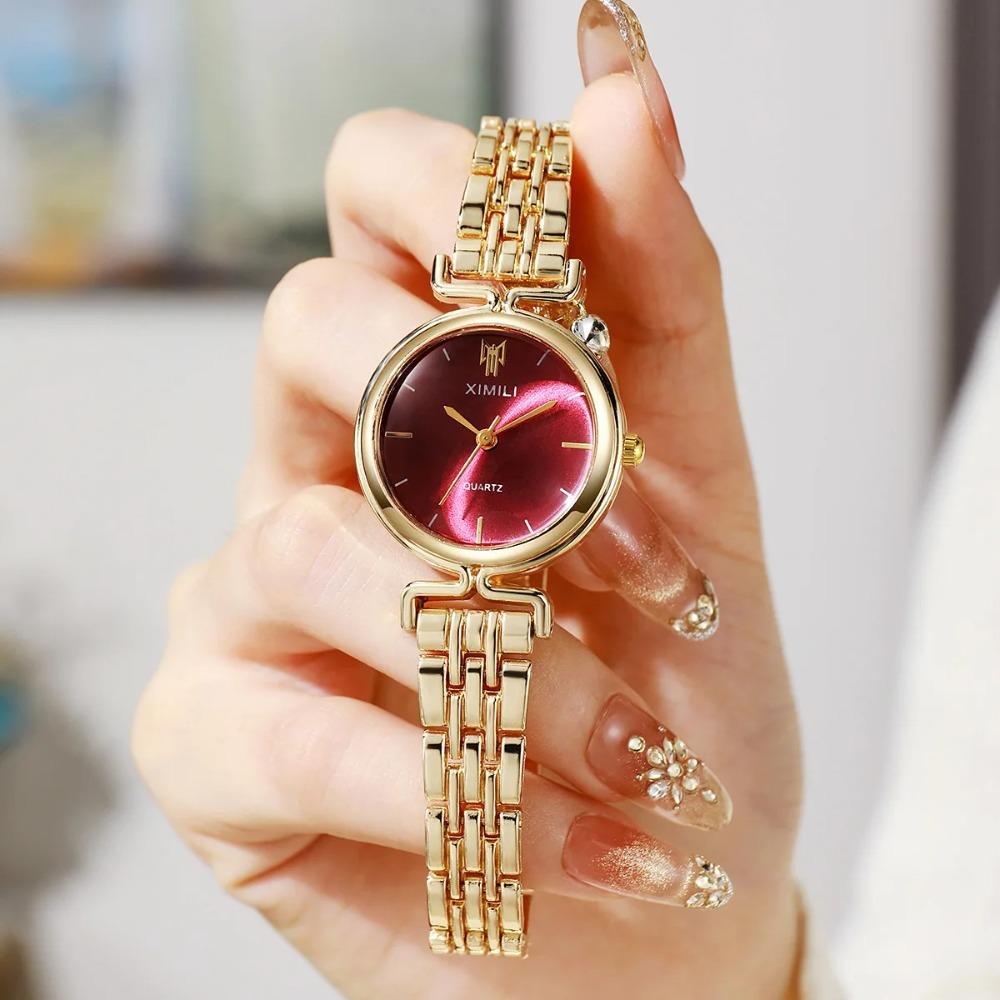 Round Dial Shape Women Wrist Watch Alloy Steel Band Watch Minimalist Round Dial Watch Daily