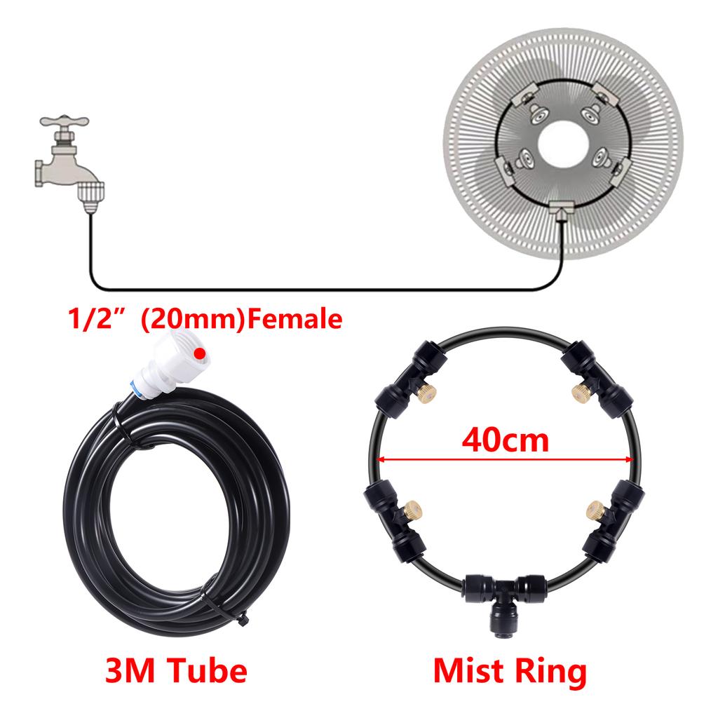 16 Inch Outdoor Fan Cooling Misting System Mist Fan Nozzles Kit Water Fog Sprayer Fan Sprayer Outdoor Garden Patio Nebulizer