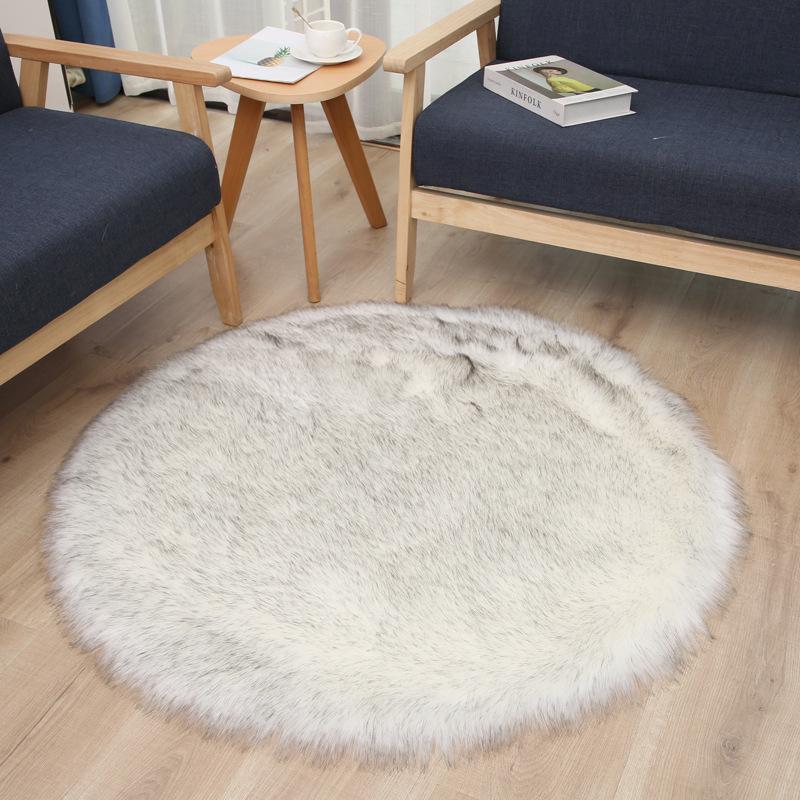 Round Long-Pile Imitation Wool Yoga Mat for Living Room or Bedroom