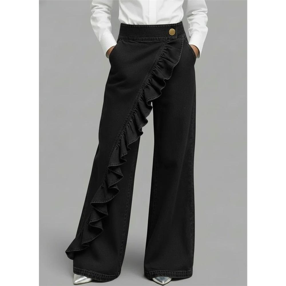 Fashion Women s Vintage Irregular High Waist Denim Trousers 2XL