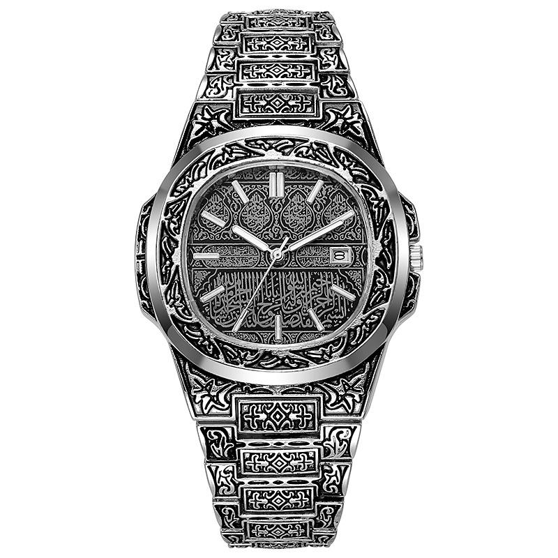 Men's Watch Stylish Retro Engraved Pattern Personality Trend Calendar Quartz Watch