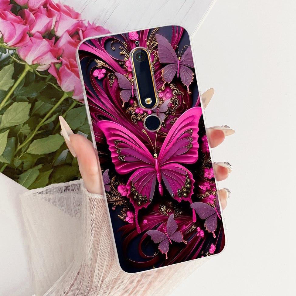 For Nokia 6 2018 Clear Case Cover Aesthetic Luxury Cute Cat Fashion Butterfly Funny Painted Phone Casing