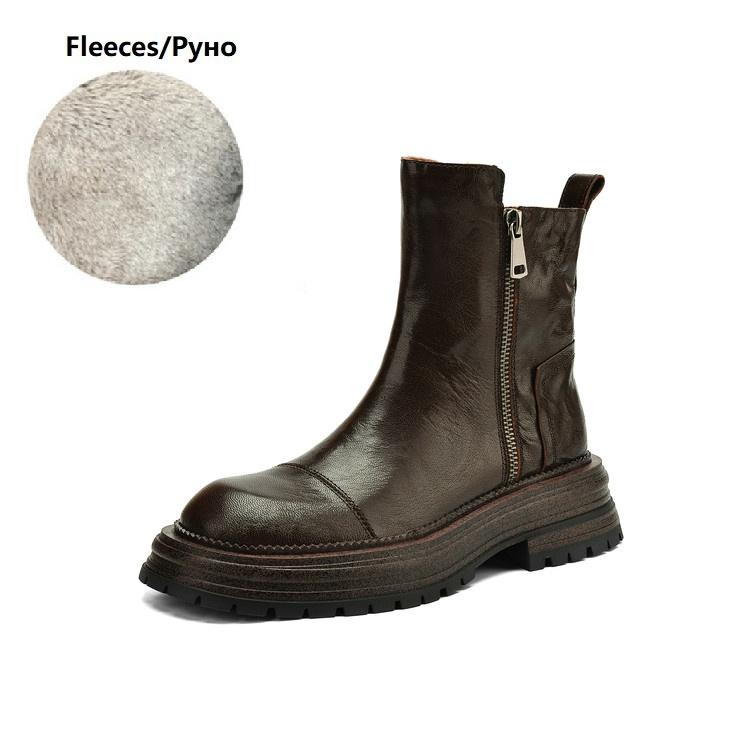 

Fashion NEW Autumn Women Boots Split Leather Shoes for Women Round Toe Chunky Heel Shoes Zipper Chelsea Boots Daily Shoes Short Boots 34