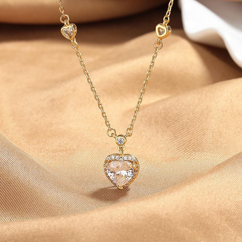 

Кольє з цирконієм у формі серця для жінок Романтичні парні підвіски Аксесуари до Дня святого Валентина Ювелірні вироби золотий