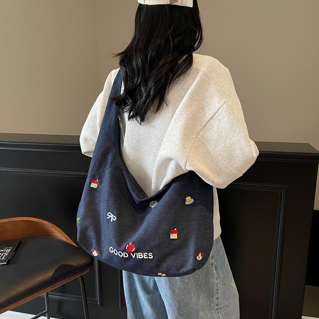 New Casual Crossbody Denim Canvas Bag Women's Large-capacity Shoulder Tote Bag Large Capacity Canvas Tote Bag