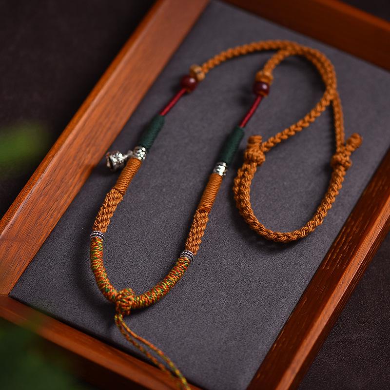 Tibetan Silver Cotton Necklace with Ethnic Cow Bone Thangka Pendant